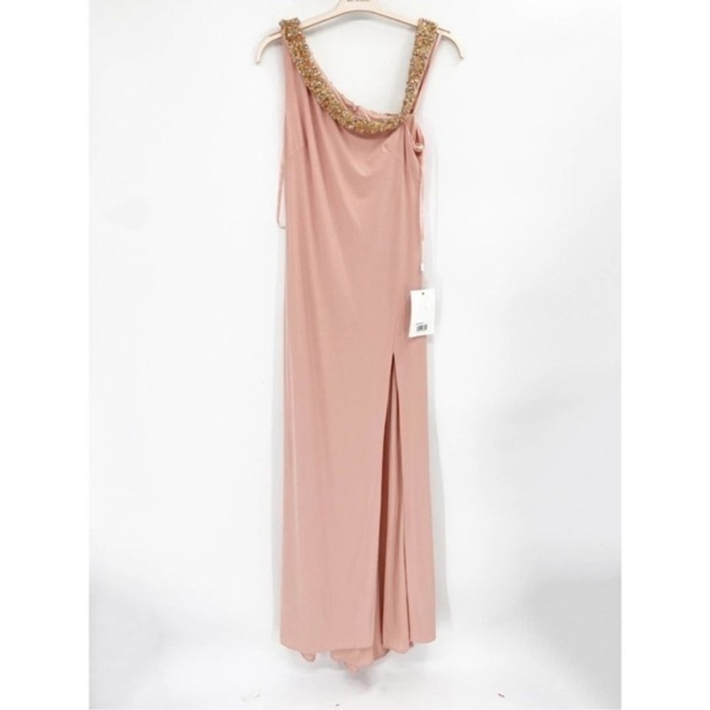 Mac Duggal Size 14 Light Pink One Shoulder Jeweled Long Maxi Gown Dress - Picture 6 of 8